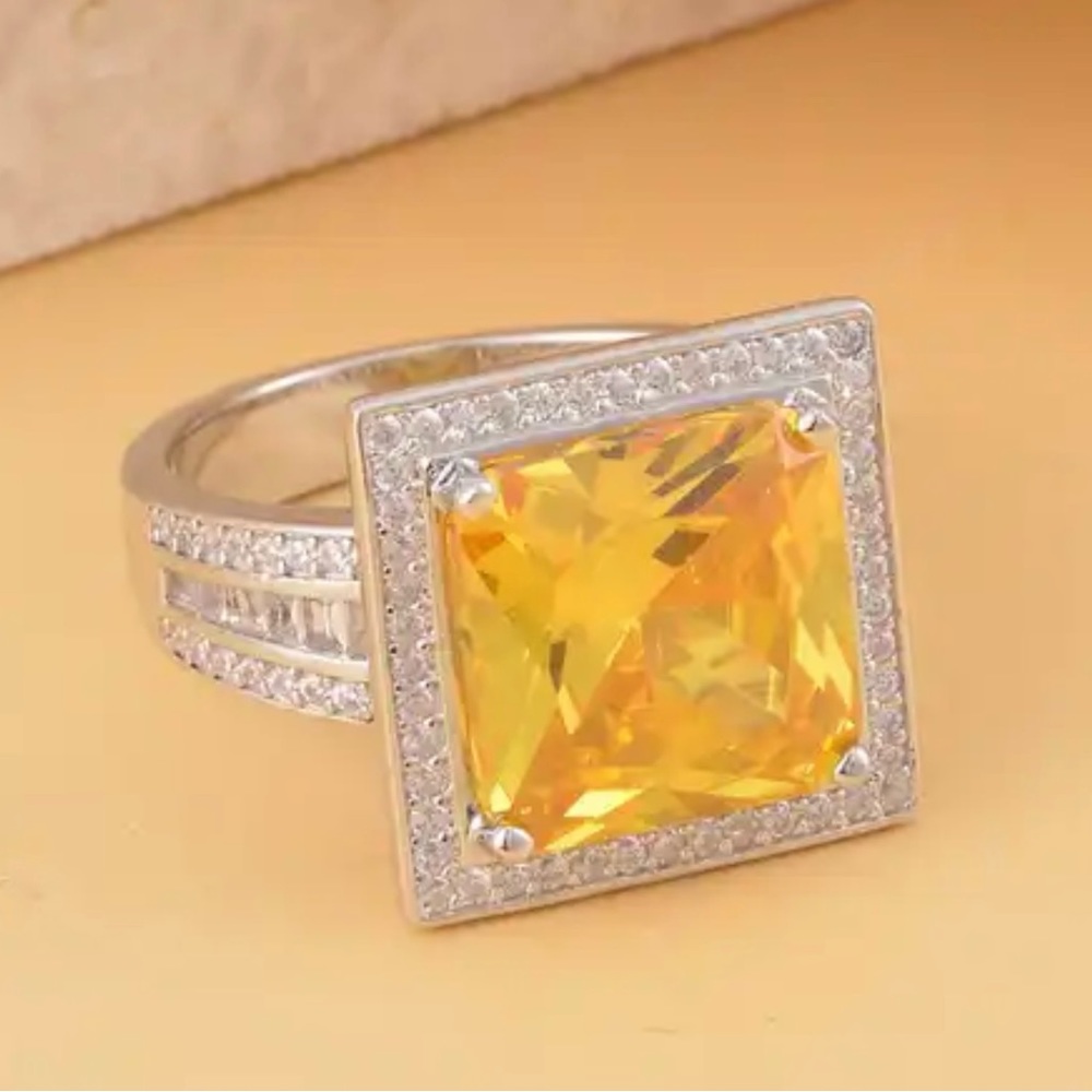 Lustro Stella Finest Yellow CZ Ring in Platinum over Sterling Silver.  NWT
